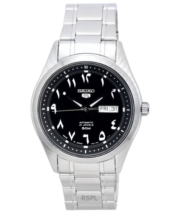 Kunnostettu Seiko 5 ruostumattomasta teräksestä valmistettu musta arabialainen kellotaulu automaattinen SNKP21J1 miesten kello
