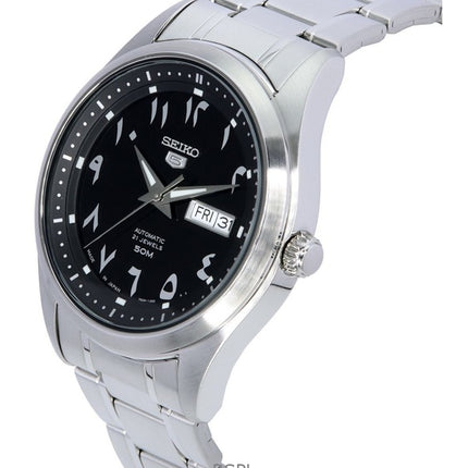 Kunnostettu Seiko 5 ruostumattomasta teräksestä valmistettu musta arabialainen kellotaulu automaattinen SNKP21J1 miesten kello