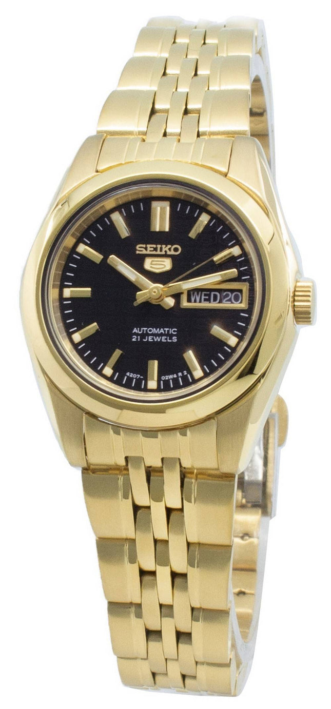 Kunnostettu Seiko 5 mustalla kellotaululla varustettu automaattinen SYMA40K1 naisten kello