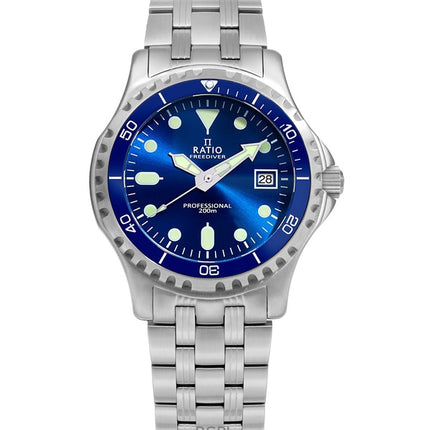 Ratio FreeDiver Professional Sapphire Blue Sunray Kellotaulu Kvartsi RTF007 200M Miesten kello