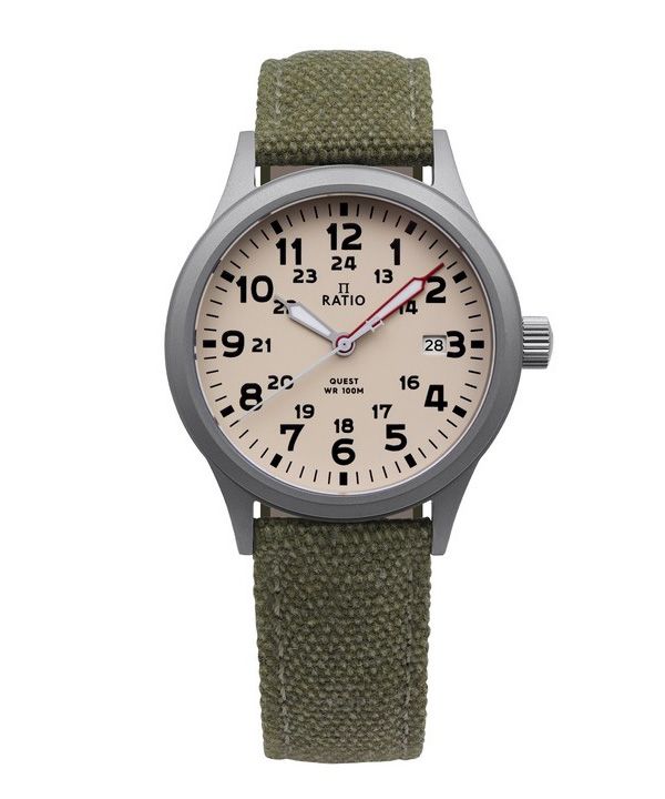 Ratio Quest miesten kenttäkello Sapphire Canvas Strap Quartz RTQ019 100M Lewis &, Clark Edition