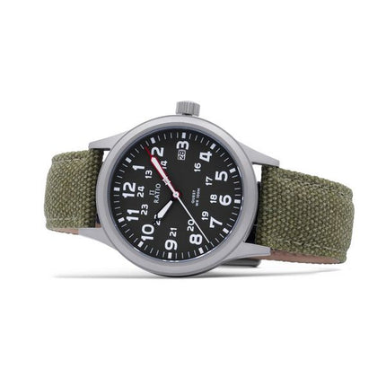 Ratio Quest Miesten kenttäkello Sapphire Canvas Ranneke Khaki Vihreä Kellotaulu Quartz RTQ029 100M Lewis &amp, Clark Edition