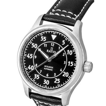 Ratio Skysurfer Pilot Musta Sunray Kellotaulu Nahka Automaattinen RTS321 200M Miesten kello