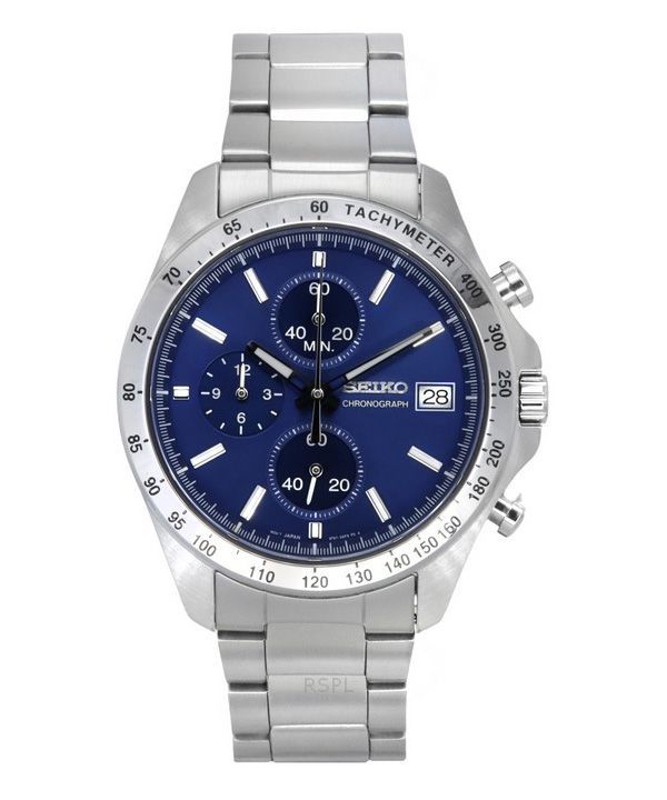 Seiko Spirit Chronograph ruostumaton teräs sininen kellotaulu kvartsi SBTR023 100M miesten kello