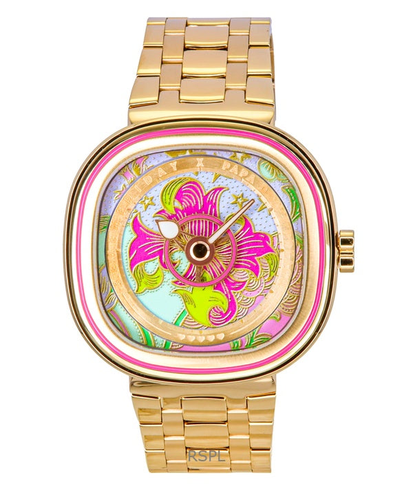 Sevenfriday C-sarjan Papa Don&#39;t Preach -kello, kullanvärinen ruostumattomasta teräksestä, monivärinen kellotaulu, kvartsi, SF-C2-01, naisten kello