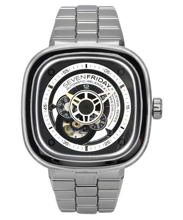 Sevenfriday P-Series NFC mustavalkoinen avoin sydänkello, automaattinen P1B/01M SF-P1B-01M miesten kello