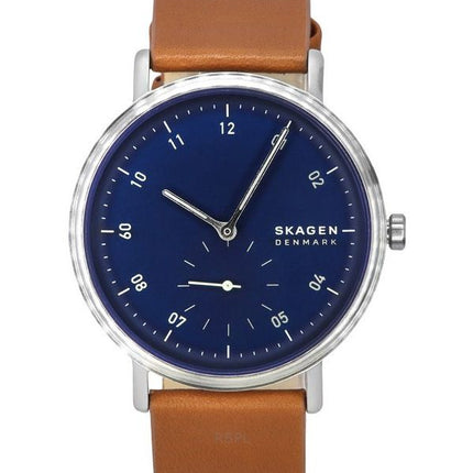 Skagen Kuppel ruskea nahkaranneke Sininen kellotaulu kvartsi SKW6888 miesten kello
