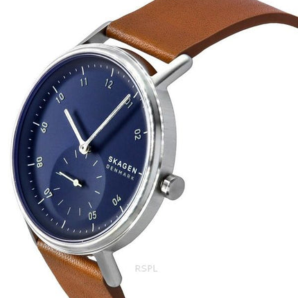Skagen Kuppel ruskea nahkaranneke Sininen kellotaulu kvartsi SKW6888 miesten kello