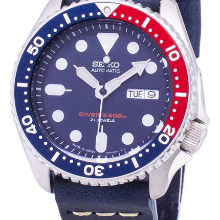 Seiko automaattinen SKX009J1 LS15 Diver 200M tummansininen nahka hihna Miesten Kello