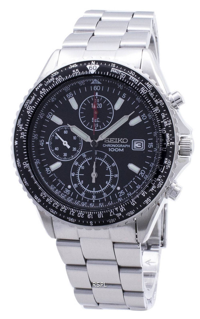 Kunnostettu Seiko Flightmaster Pilot Slide Rule Chronograph SND253 SND253P1 SND253P miesten kello