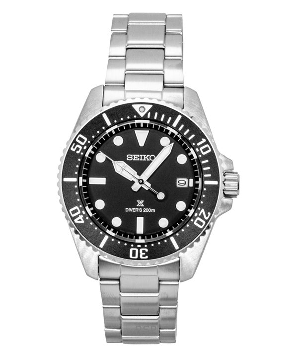 Seiko Prospex ruostumattomasta teräksestä valmistettu musta kellotaulu Solar Diver&#39;s SNE597P1 200M miesten kello