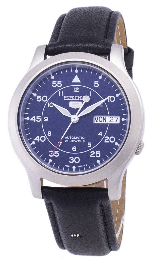 Seiko 5 sotilaallisen SNK807K2 SS3 automaattinen musta nahka hihna Miesten Kello