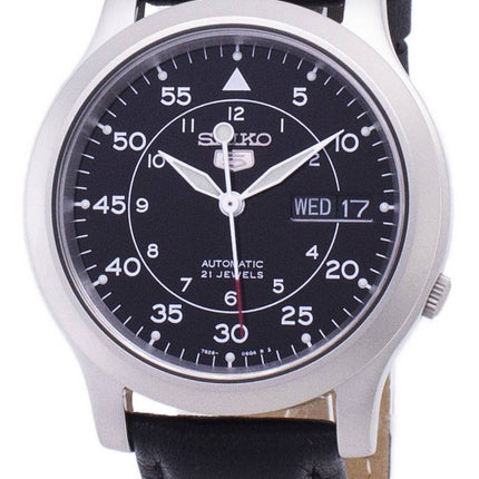Seiko 5 sotilaallisen SNK809K2 SS3 automaattinen musta nahka hihna Miesten kello