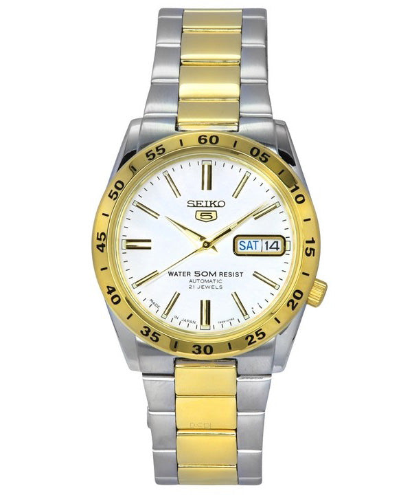 Seiko 5 kaksisävyinen ruostumattomasta teräksestä valmistettu valkoinen kellotaulu 21 jalokivet automaattinen SNKE04J1 unisex ke