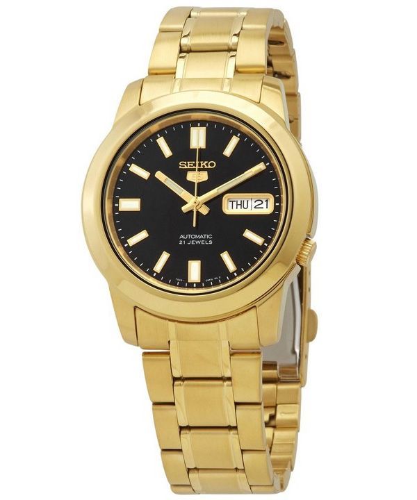 Seiko 5 kultasävyinen ruostumaton teräs musta kellotaulu 21 jalokivet automaattinen SNKK22K1 miesten kello