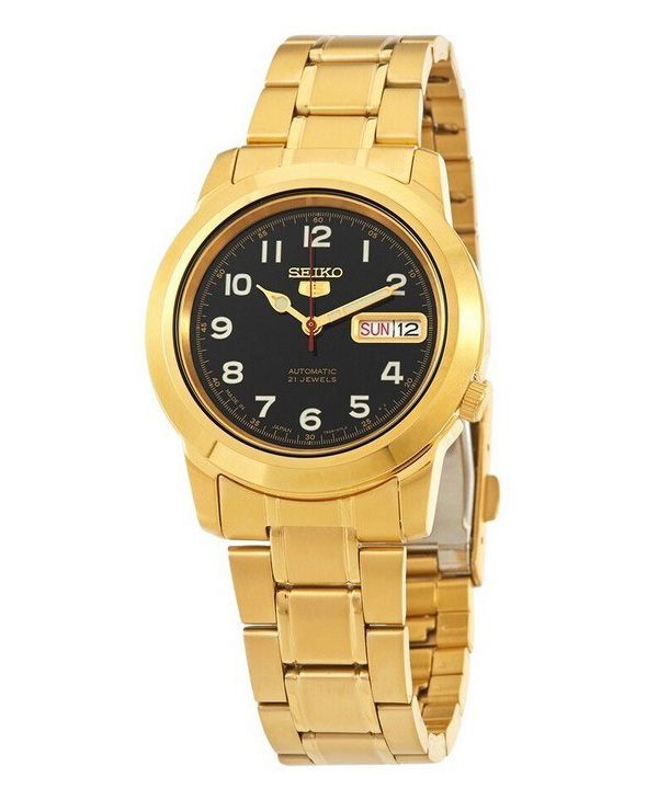 Seiko 5 kultasävyinen ruostumaton teräs musta kellotaulu 21 jalokivet automaattinen SNKK40J1 miesten kello