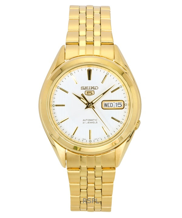 Seiko 5 kultasävyinen ruostumaton teräs valkoinen kellotaulu 21 jalokivet automaattinen SNKL26K1 miesten kello