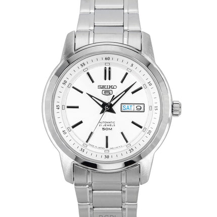 Seiko 5 ruostumattomasta teräksestä valmistettu hopeinen kellotaulu 21 jalokiveä automaattinen SNKM83J1 miesten kello