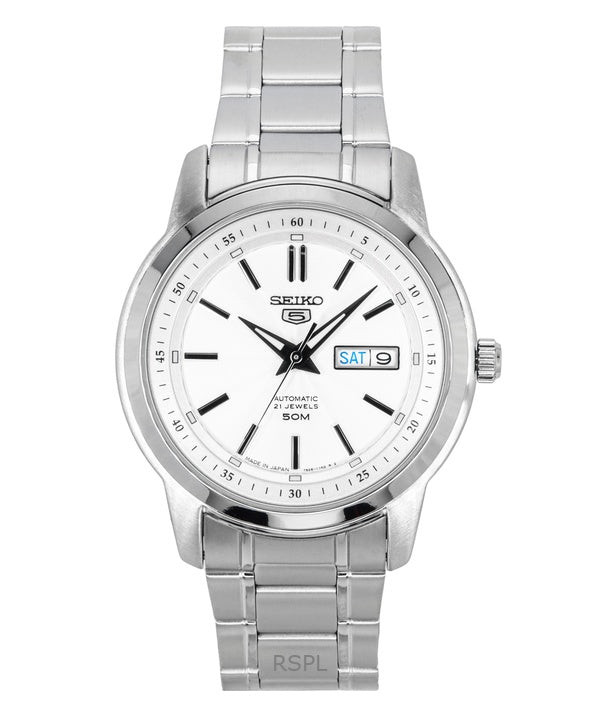 Seiko 5 ruostumattomasta teräksestä valmistettu hopeinen kellotaulu 21 jalokiveä automaattinen SNKM83J1 miesten kello