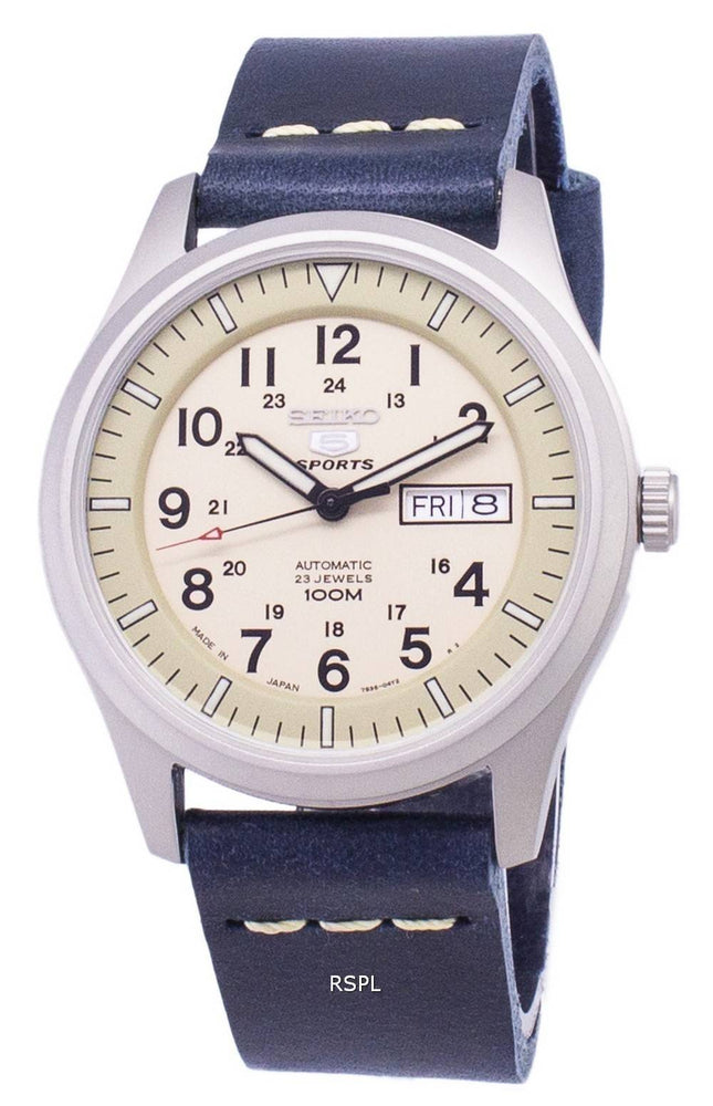 Seiko 5 urheilu SNZG07J1 LS15 sotilaallinen Japanissa valmistettu tummansininen nahka Srtap Miesten Kello