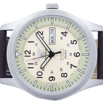 Seiko 5 urheilu sotilaallisen automaattinen Japanissa valmistettu suhde tumma ruskea nahka SNZG07J1 LS11 Miesten Kello