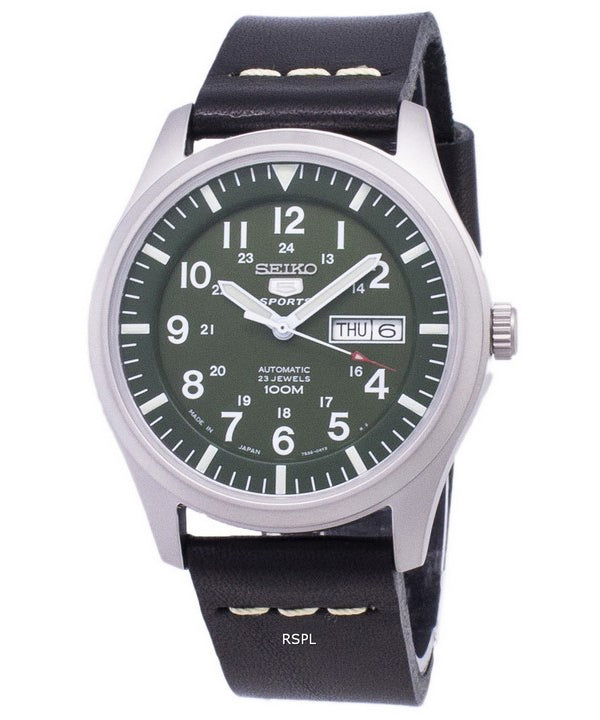 Seiko 5 urheilu SNZJ09J1 LS14 Japaniin teki musta nahka hihna Miesten Kello