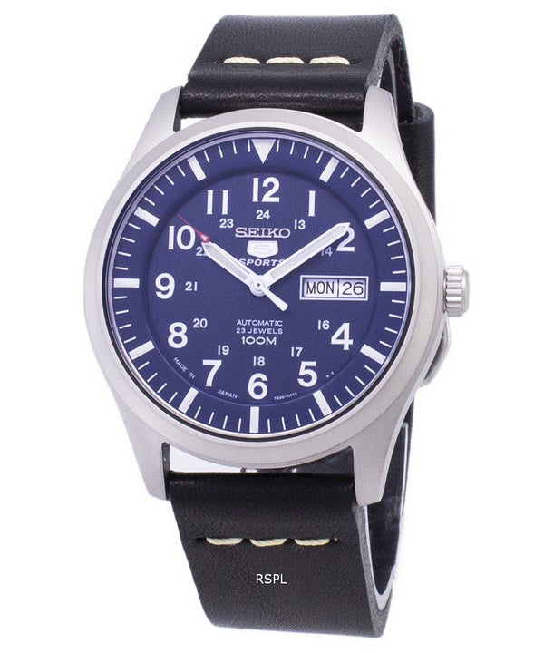 Seiko 5 urheilu SNZG11J1 LS14 automaattinen musta nahka hihna Miesten kello