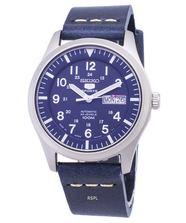 Seiko 5 urheilu SNZG11J1 LS15 automaattinen tummansininen nahka hihna Miesten kello