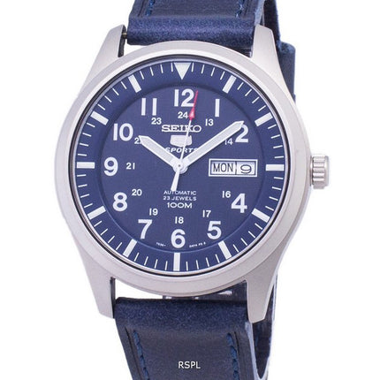 Seiko 5 urheilu SNZG11K1-var-LS13 automaattinen tummansininen nahka hihna Miesten Kello