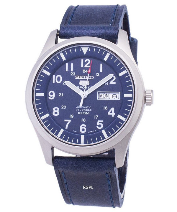 Seiko 5 urheilu SNZG11K1-var-LS13 automaattinen tummansininen nahka hihna Miesten Kello