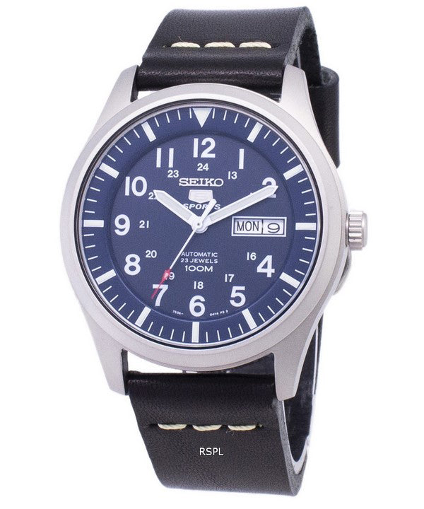 Seiko 5 urheilu SNZG11K1 LS14 automaattinen musta nahka hihna Miesten Kello