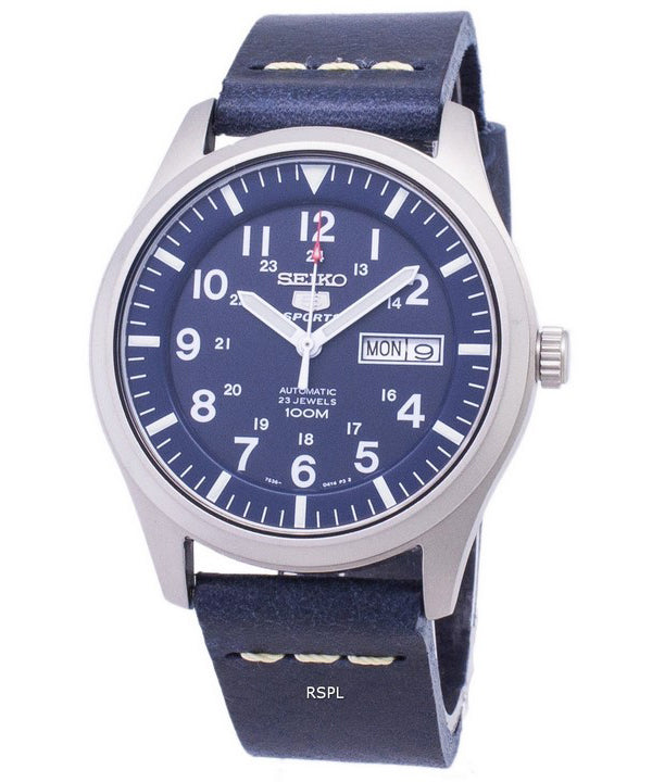 Seiko 5 urheilu SNZG11K1 LS15 automaattinen tummansininen nahka hihna Miesten Kello