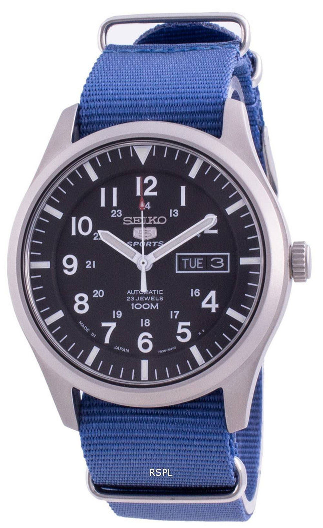 Seiko 5 Sports Black Dial Automatic SNZG15J1-var-NATO8 100M miesten kello
