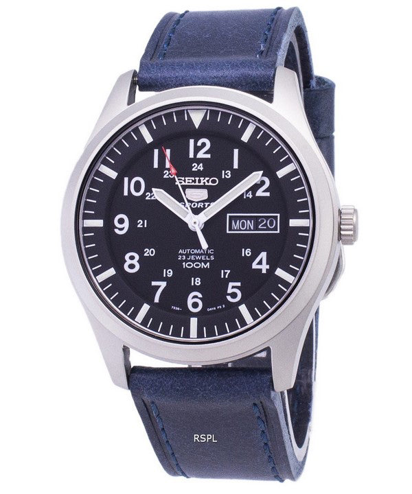 Seiko 5 urheilu SNZG15K1 LS13 automaattinen tummansininen nahka hihna Miesten Kello
