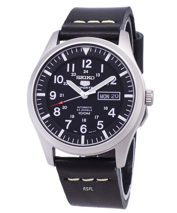 Seiko 5 urheilu SNZG15K1 LS14 automaattinen musta nahka hihna Miesten Kello