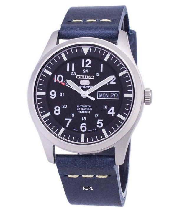 Seiko 5 urheilu SNZG15K1 LS15 automaattinen tummansininen nahka hihna Miesten Kello