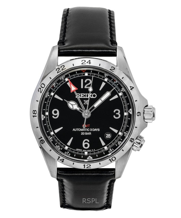Seiko Prospex Alpinist GMT nahkaranneke mustalla kellotaululla automaattinen SPB379J1 200M miesten kello