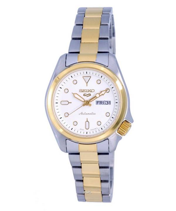 Seiko 5 Sports kaksisävyinen ruostumattomasta teräksestä valmistettu valkoinen kellotaulu automaattinen SRE004 SRE004K1 SRE004K
