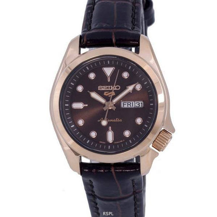 Seiko 5 Sports Compact nahkainen ruskea kellotaulu automaattinen SRE006 SRE006K1 SRE006K 100M naisten kello