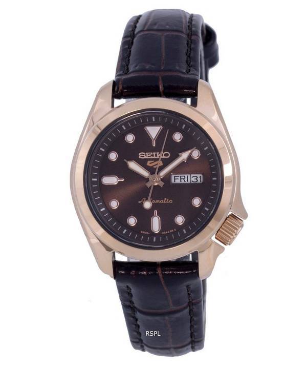 Seiko 5 Sports Compact nahkainen ruskea kellotaulu automaattinen SRE006 SRE006K1 SRE006K 100M naisten kello