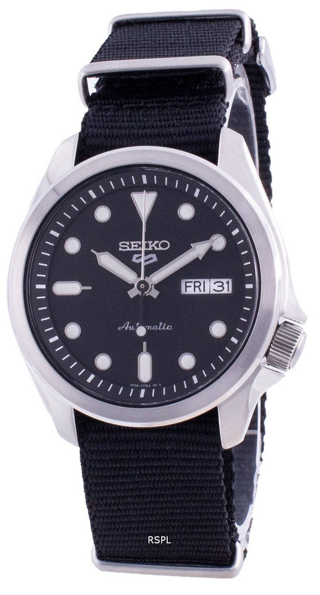 Kunnostettu Seiko 5 Sports mustalla kellotaululla nailonrannekkeella automaattinen SRPE67 SRPE67K1 SRPE67K 100M miesten kello