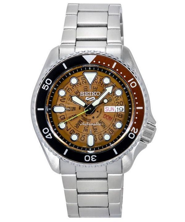 Seiko 5 Sports SKX Style ruostumaton teräs läpinäkyvä oranssi kellotaulu automaattinen SRPJ47K1 100M miesten kello