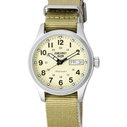Seiko 5 Sports Desert Kit Midfield Nylon Strap Cream Kellotaulu Automaattinen SRPJ83K1 100M Miesten kello