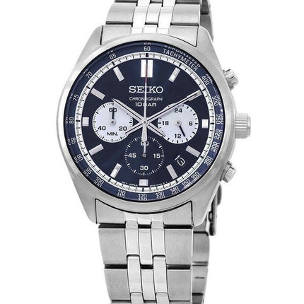 Seiko Discover More Chronograph ruostumaton teräs sininen kellotaulu kvartsi SSB427P1 100M miesten kello