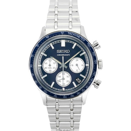 Seiko Chronograph ruostumattomasta teräksestä valmistettu sininen kellotaulu kvartsi SSB477P1 miesten kello