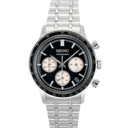 Seiko Chronograph ruostumattomasta teräksestä valmistettu musta kellotaulu kvartsi SSB479P1 miesten kello