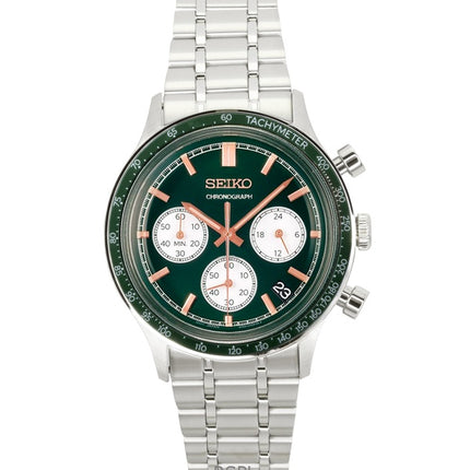 Seiko Chronograph ruostumattomasta teräksestä valmistettu vihreä kellotaulu kvartsi SSB481P1 miesten kello