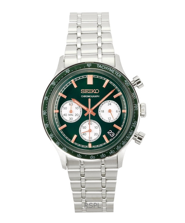 Seiko Chronograph ruostumattomasta teräksestä valmistettu vihreä kellotaulu kvartsi SSB481P1 miesten kello