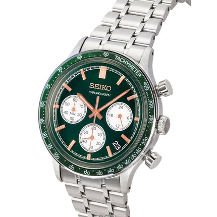 Seiko Chronograph ruostumattomasta teräksestä valmistettu vihreä kellotaulu kvartsi SSB481P1 miesten kello