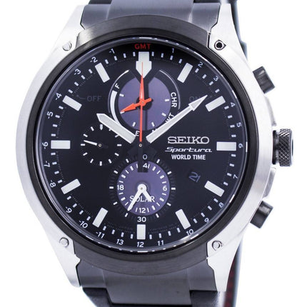 Seiko Sportura maailman aika Solar Chronograph SSC483 SSC483P1 SSC483P Miesten Kello